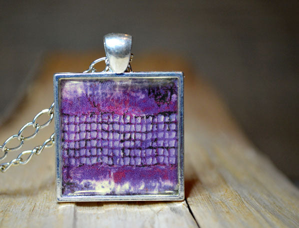 VIOLET PURPLE Pendant Resin Necklace, Abstract Jewelry handmade