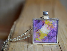 PURPLE YELLOW Unique Abstract Modern Art Pendant, handmade