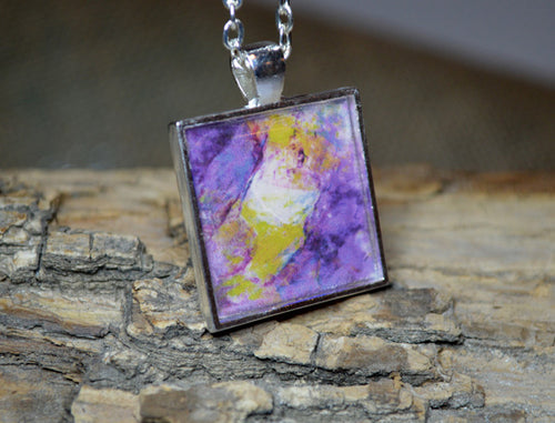 PURPLE YELLOW Unique Abstract Modern Art Pendant, handmade