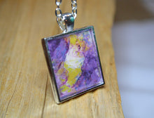 PURPLE YELLOW Unique Abstract Modern Art Pendant, handmade