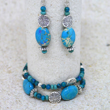 TURQUOISE Bracelet-Earrings Set w Tribal Metal Beads