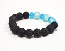 LAVA BEAD Bracelet, black with Aqua Blue Accent Beads
