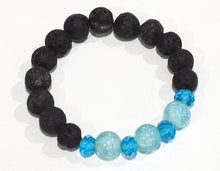 LAVA BEAD Bracelet, black with Aqua Blue Accent Beads