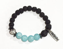 WISH Lava Beaded Diffuser Bracelet Black w Aqua Blue/Turquoise Accent Beads stretchy beaded bracelet